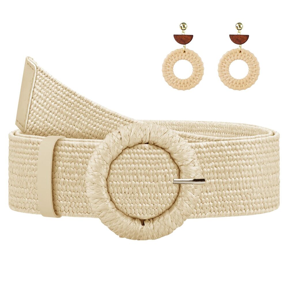 3311 Straw Woven Elastic Belt For Women, Boho Braided Raffia Waist